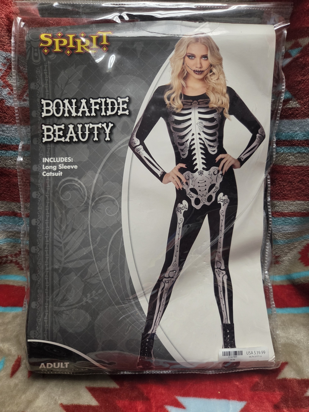 Spirit Bonafide Beauty Women's Black Skeleton Long-Sleeve Catsuit